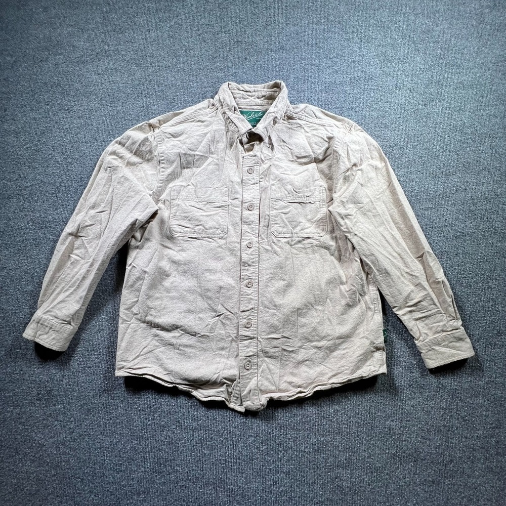 Woolrich Green Label Shirt Mens Large Beige Cotton Button Front Chamois Utility